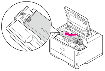 Inserimento del toner nuovo nella stampante OKI B412, B432, B512 fino al clic di conferma