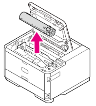 Sollevamento del toner dalla stampante OKI B412, B432, B512 per la sostituzione