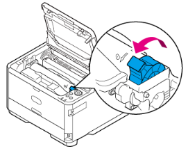 Sollevare la levetta per installare il toner nuovo nella stampante OKI B412, B432, B512